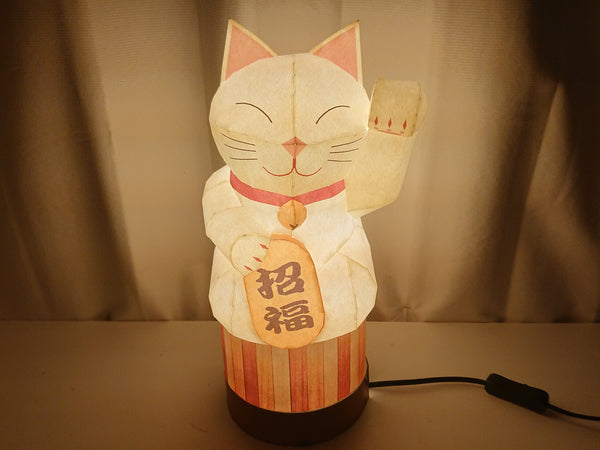 Pantalla de lámpara de mesa de gato invitado (figura de gato) Pantalla de lámpara de papel japonesa