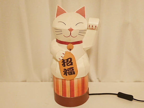 Pantalla de lámpara de mesa de gato invitado (figura de gato) Pantalla de lámpara de papel japonesa